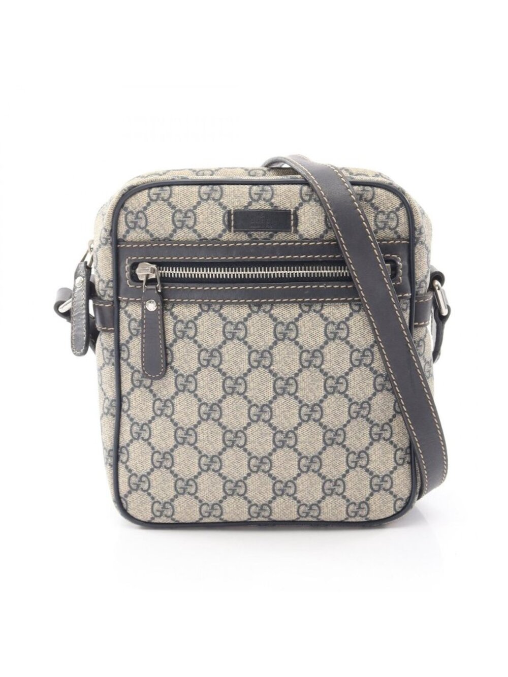 Gucci Shoulder Bag GG Supreme Beige Navy Leather